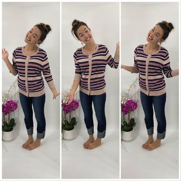 Halogen Cardigan NWT Striped Blue/Coral/Pink XS - Picture 7 of 9